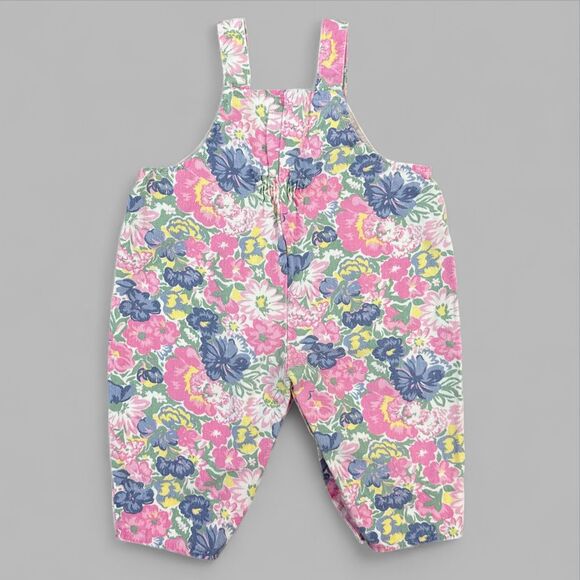 Vintage Baby Overalls Floral Pink Checkered Cotton Jumper 80s 90s Size 6-9 mo - Picture 3 of 6